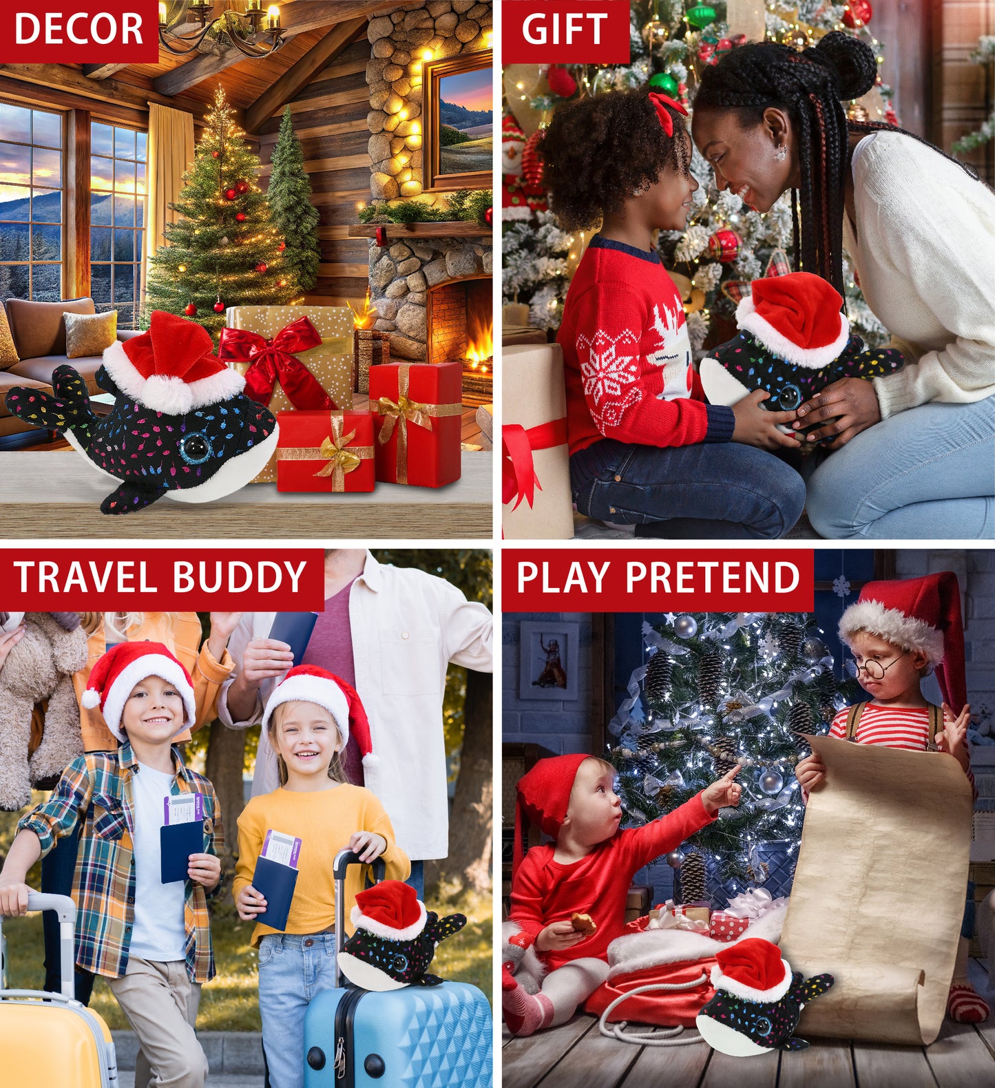 BIG EYE PLUSH - ORCA WHALE WITH SANTA DRESS UP