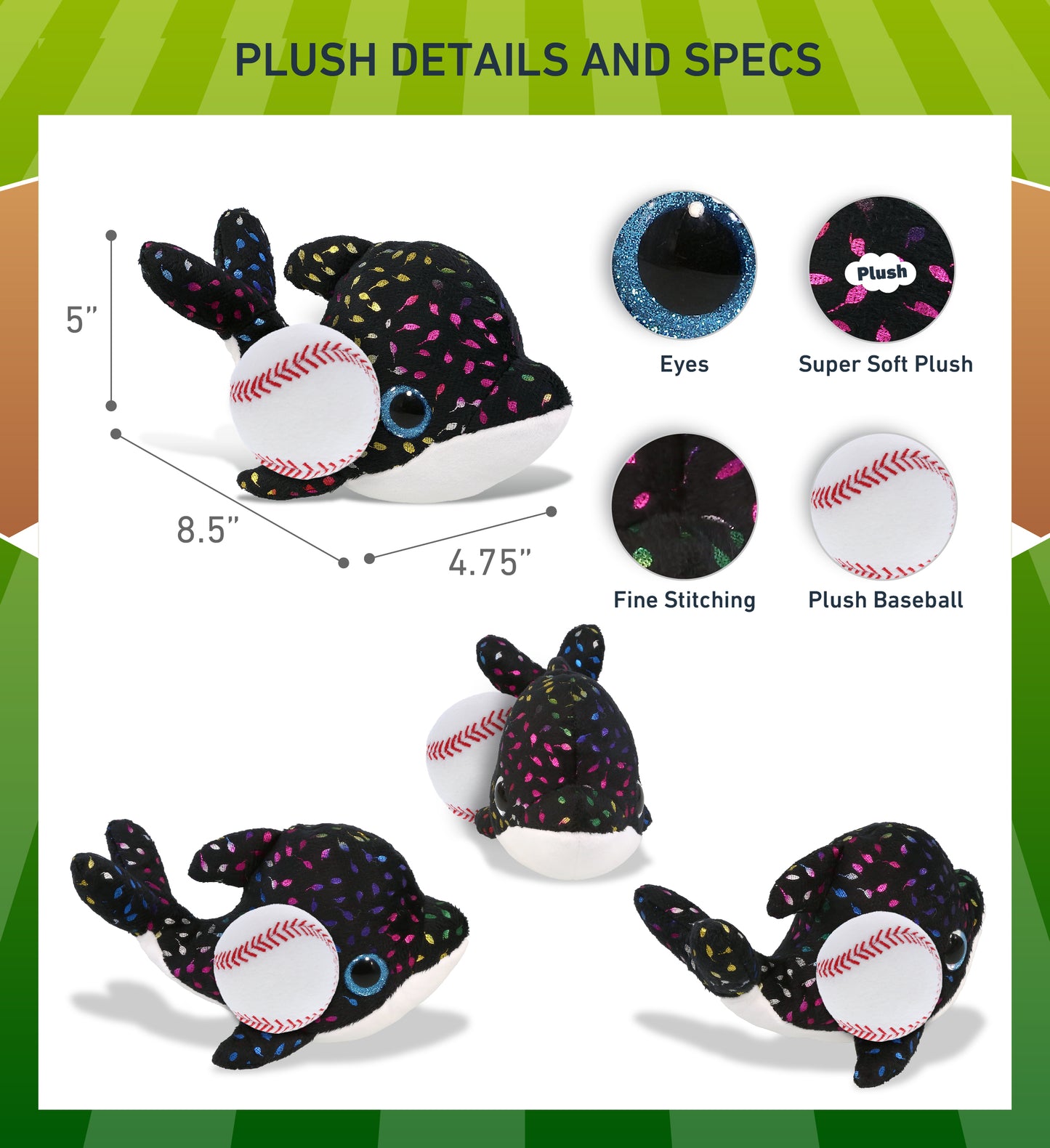 BIG EYE PLUSH - ORCA WHALE WITH BASEBALL PLUSH