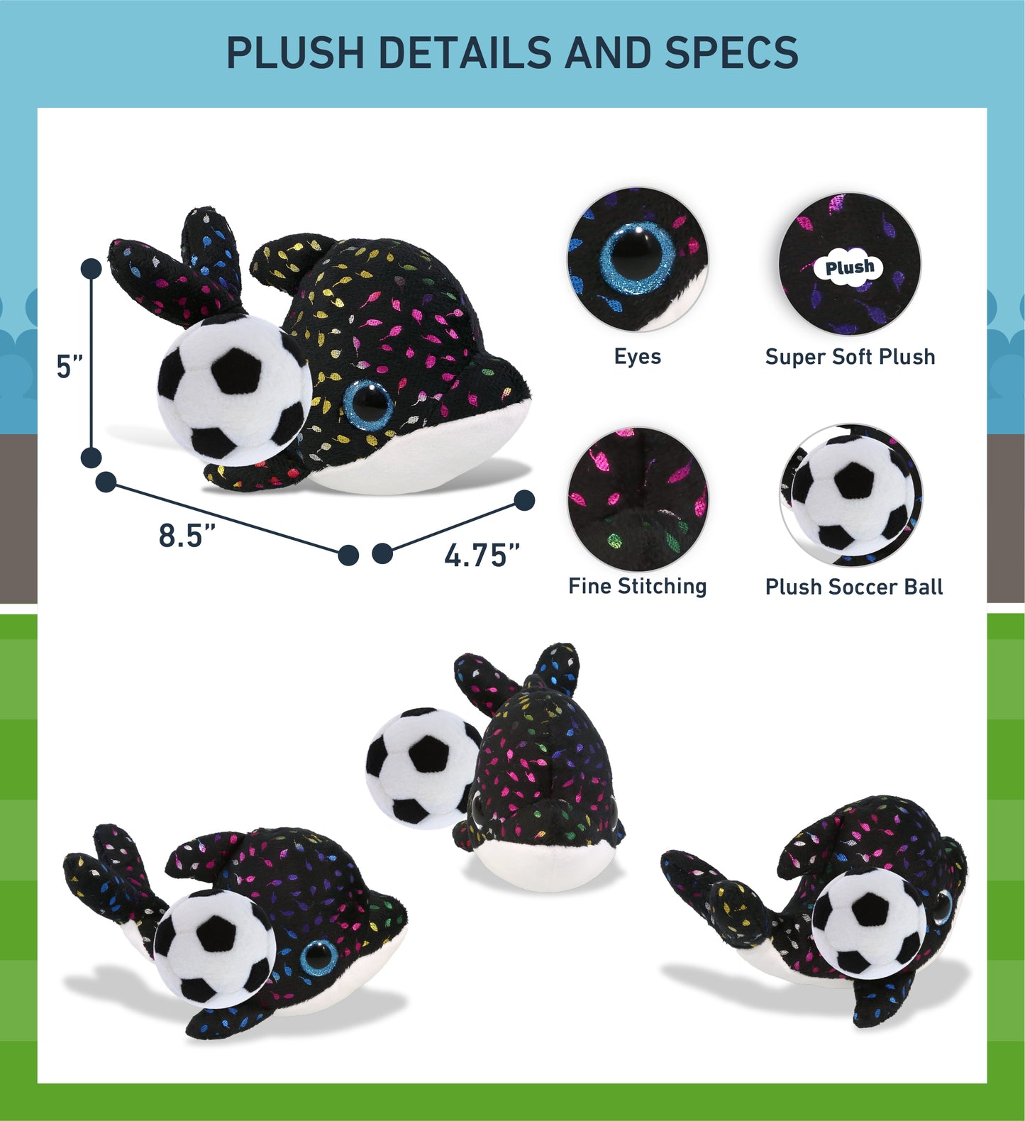 BIG EYE PLUSH - ORCA WHALE WITH SOCCER PLUSH