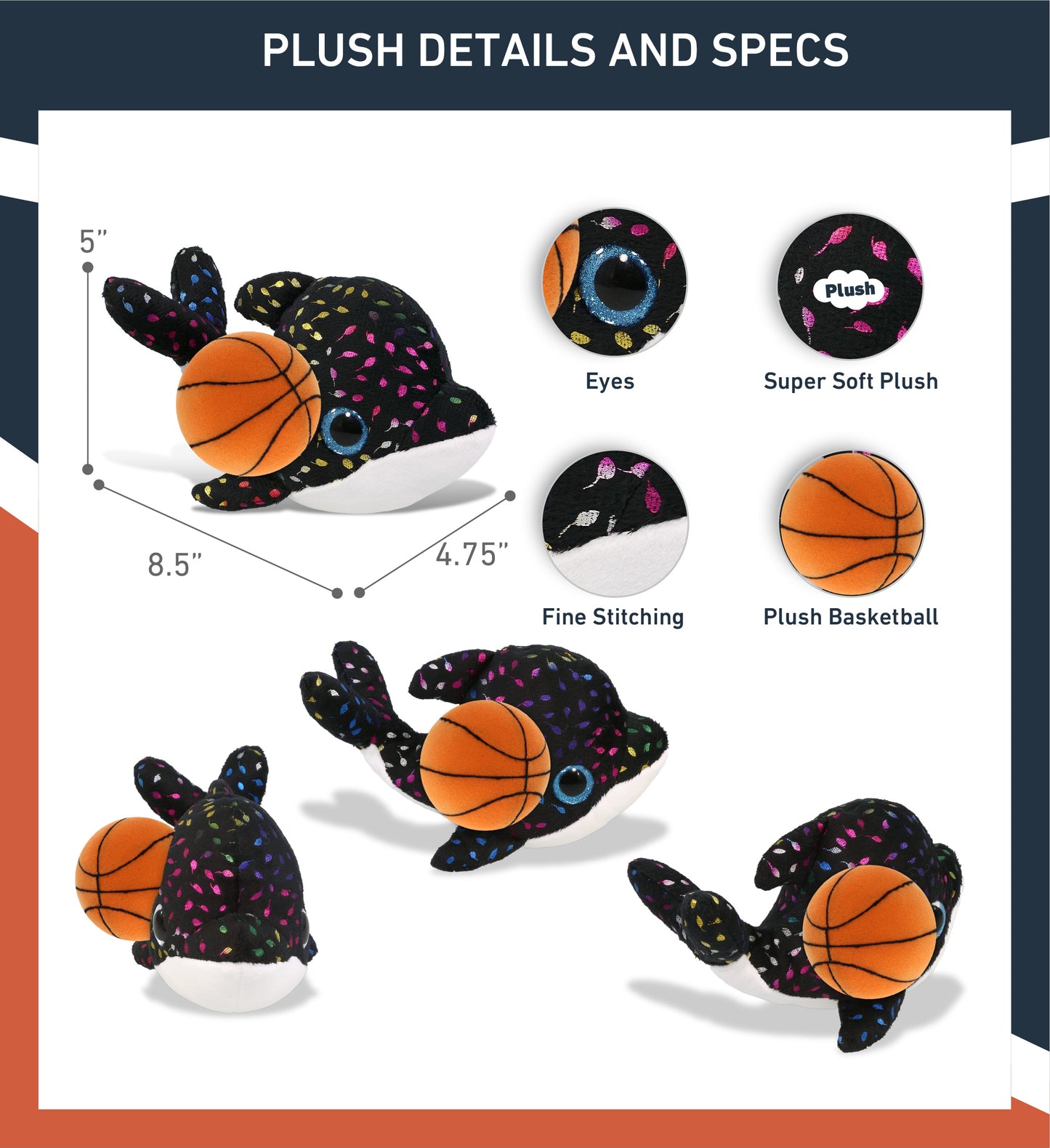 BIG EYE PLUSH - ORCA WHALE WITH BASKETBALL PLUSH