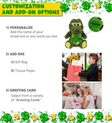DolliBu Sitting Alligator Stuffed Animal with Green Plush Shamrock - 6.5 Inches