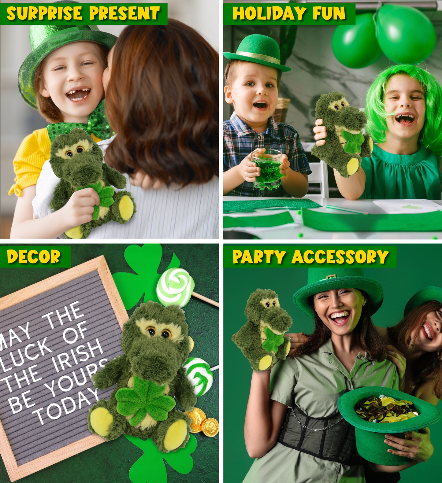 DolliBu Sitting Alligator Stuffed Animal with Green Plush Shamrock - 6.5 Inches