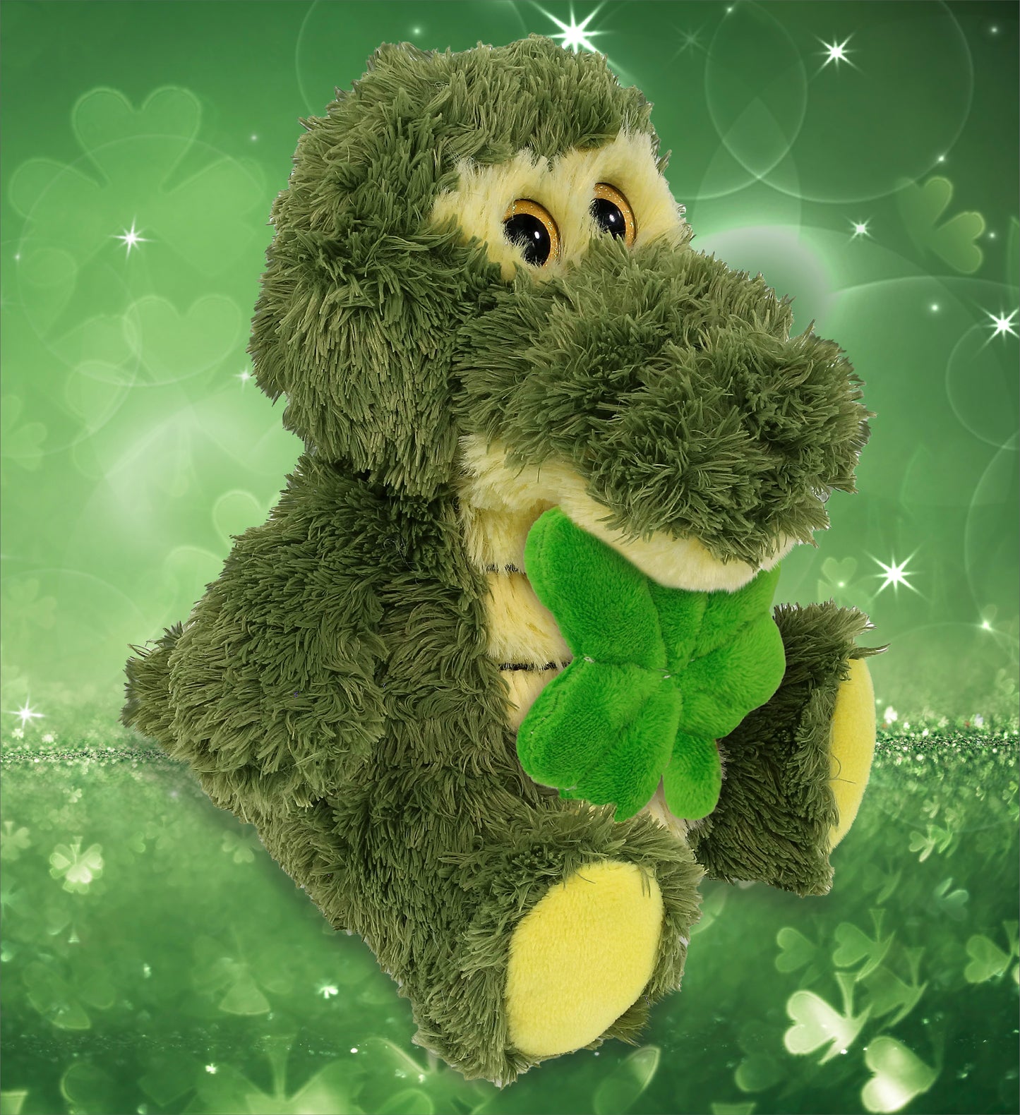 DolliBu Sitting Alligator Stuffed Animal with Green Plush Shamrock - 6.5 Inches