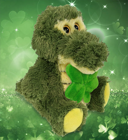 DolliBu Sitting Alligator Stuffed Animal with Green Plush Shamrock - 6.5 Inches