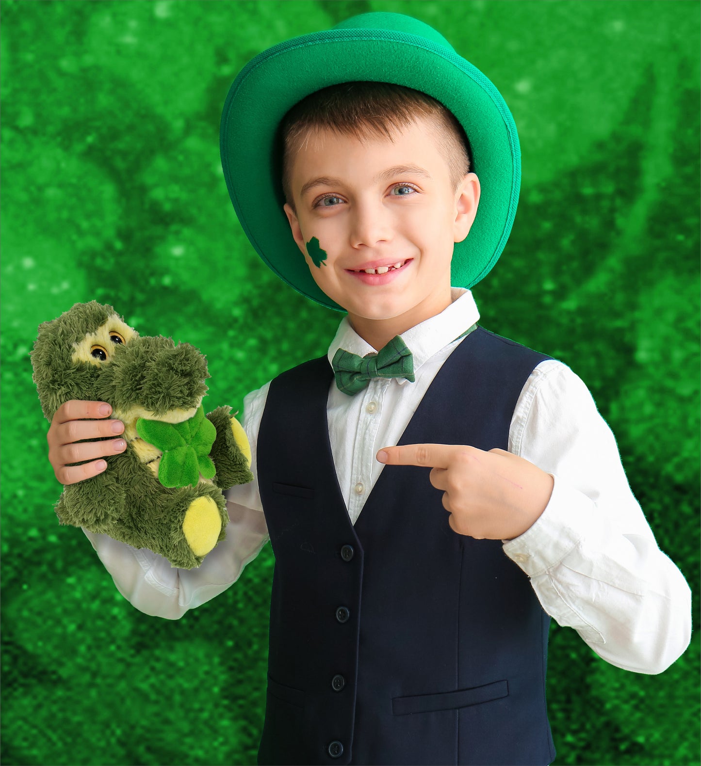 DolliBu Sitting Alligator Stuffed Animal with Green Plush Shamrock - 6.5 Inches