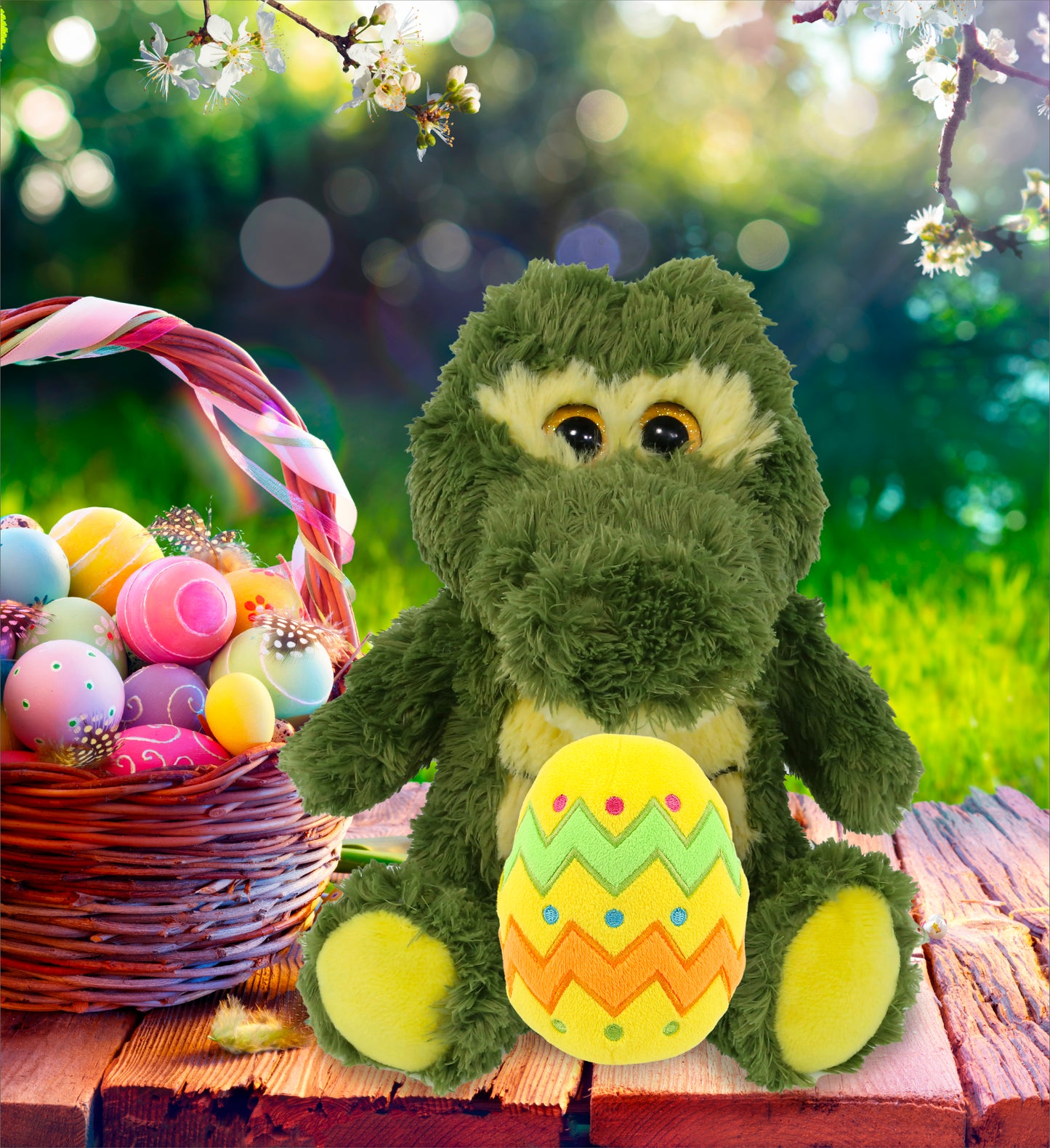 DolliBu Big Eye Sitting Alligator with Yellow Easter Egg Plush - 6.5 Inches