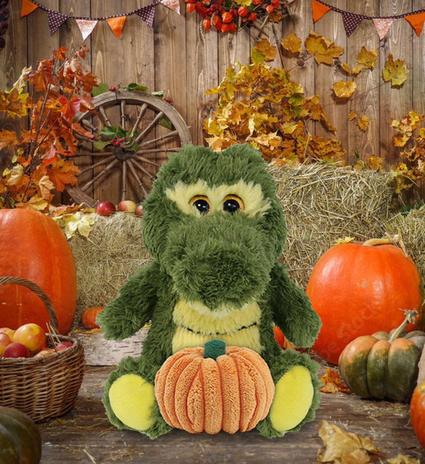 BIG EYE PLUSH - SITTING ALLIGATOR WITH PUMPKIN PLUSH