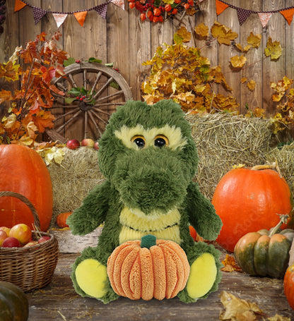 BIG EYE PLUSH - SITTING ALLIGATOR WITH PUMPKIN PLUSH