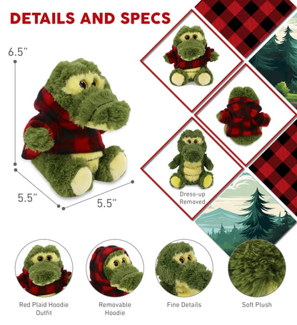 BIG EYE PLUSH - SITTING ALLIGATOR WITH RED PLAID HOODIE