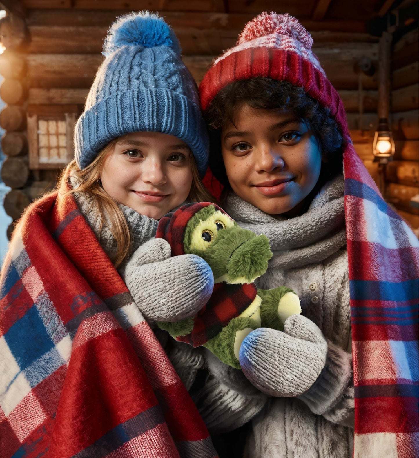 BIG EYE PLUSH - SITTING ALLIGATOR WITH RED PLAID HOODIE