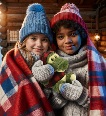 BIG EYE PLUSH - SITTING ALLIGATOR WITH RED PLAID HOODIE