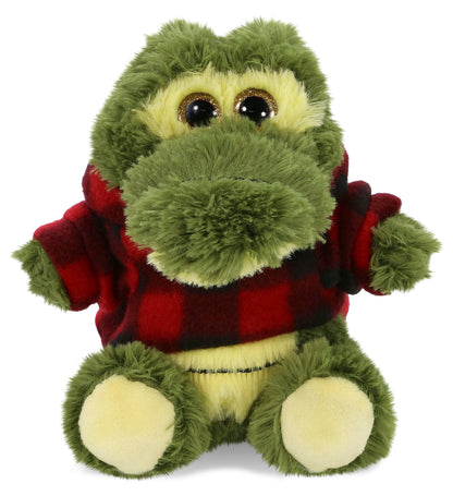 BIG EYE PLUSH - SITTING ALLIGATOR WITH RED PLAID HOODIE