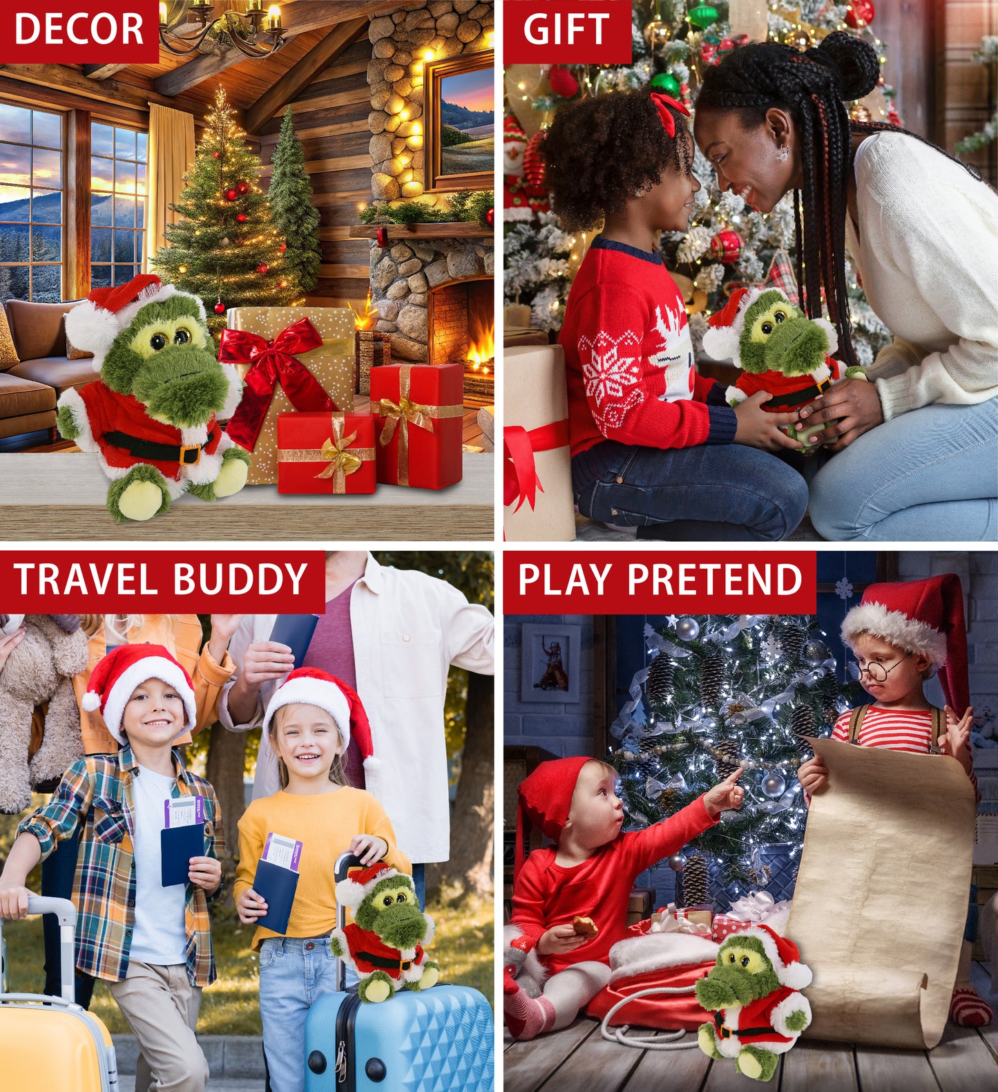 BIG EYE PLUSH - SITTING ALLIGATOR WITH SANTA DRESS UP