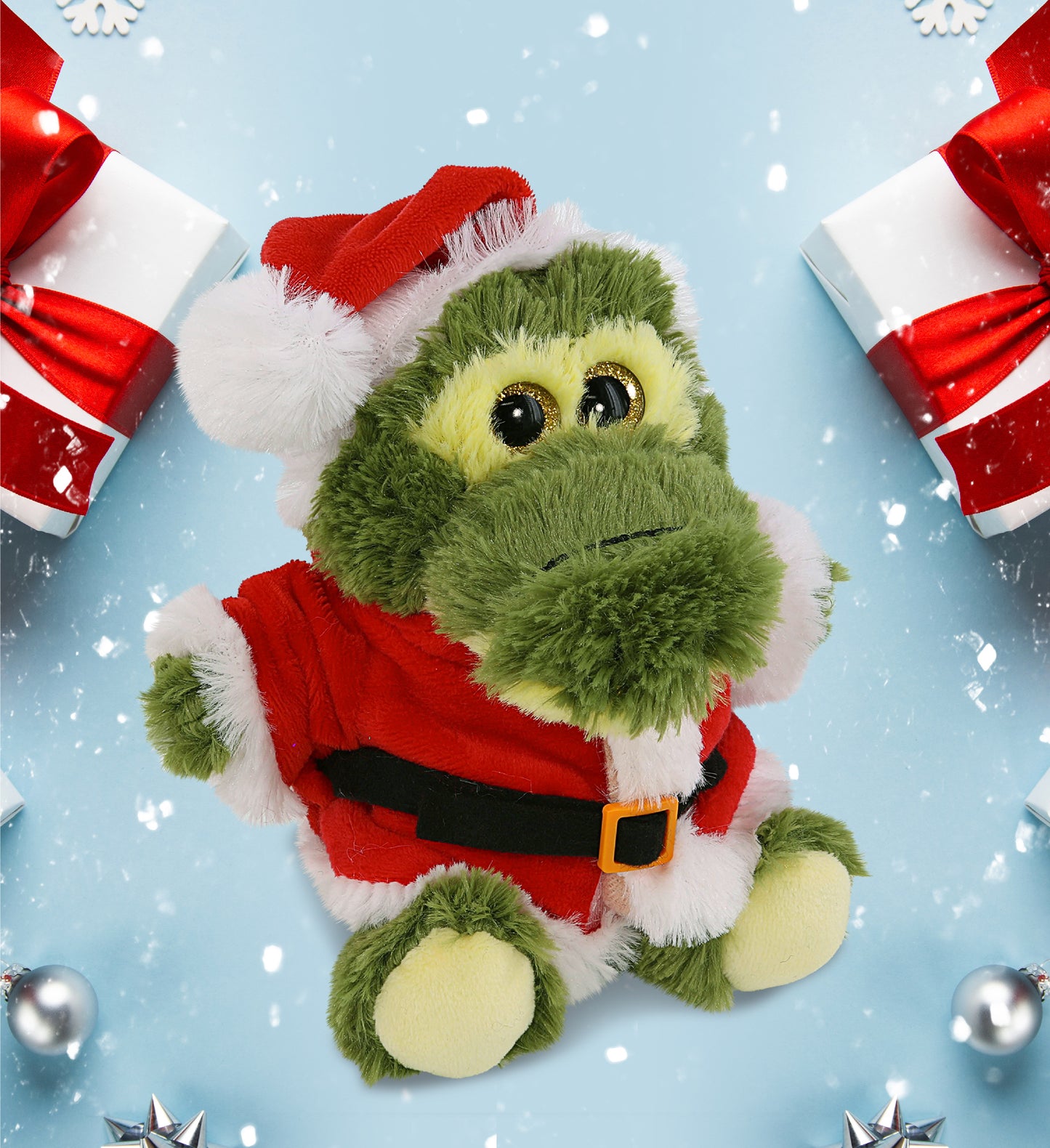 BIG EYE PLUSH - SITTING ALLIGATOR WITH SANTA DRESS UP