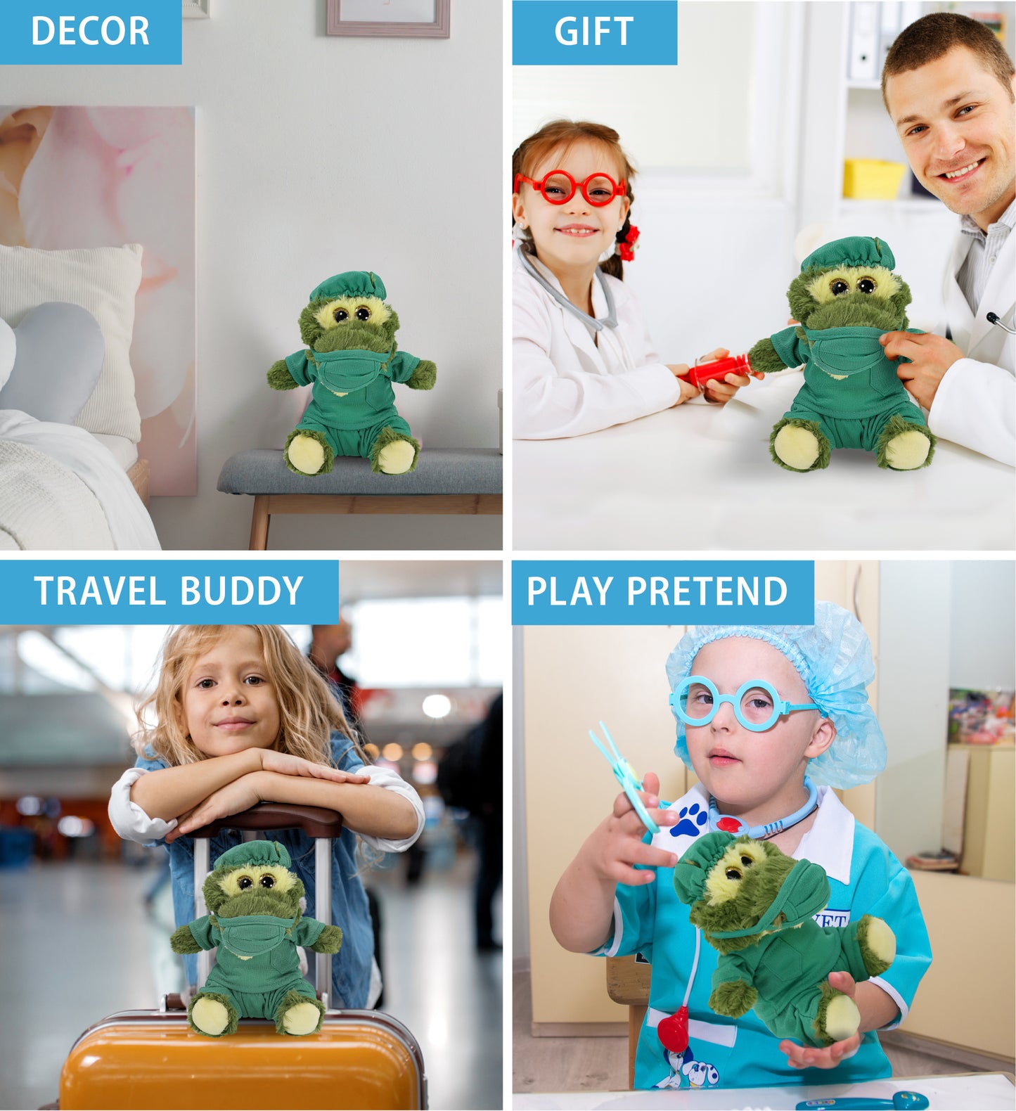 BIG EYE PLUSH - SITTING ALLIGATOR WITH DOCTOR DRESS UP