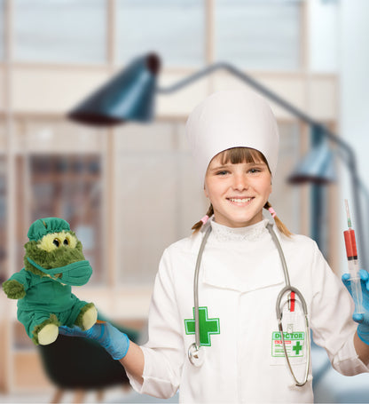 BIG EYE PLUSH - SITTING ALLIGATOR WITH DOCTOR DRESS UP
