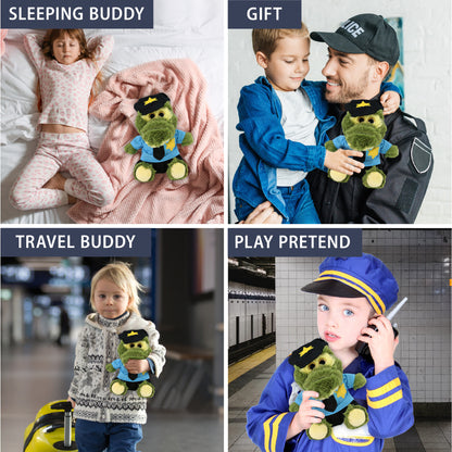 BIG EYE PLUSH - SITTING ALLIGATOR WITH POLICE DRESS UP