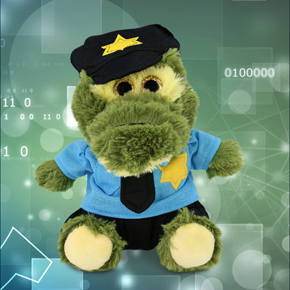 BIG EYE PLUSH - SITTING ALLIGATOR WITH POLICE DRESS UP