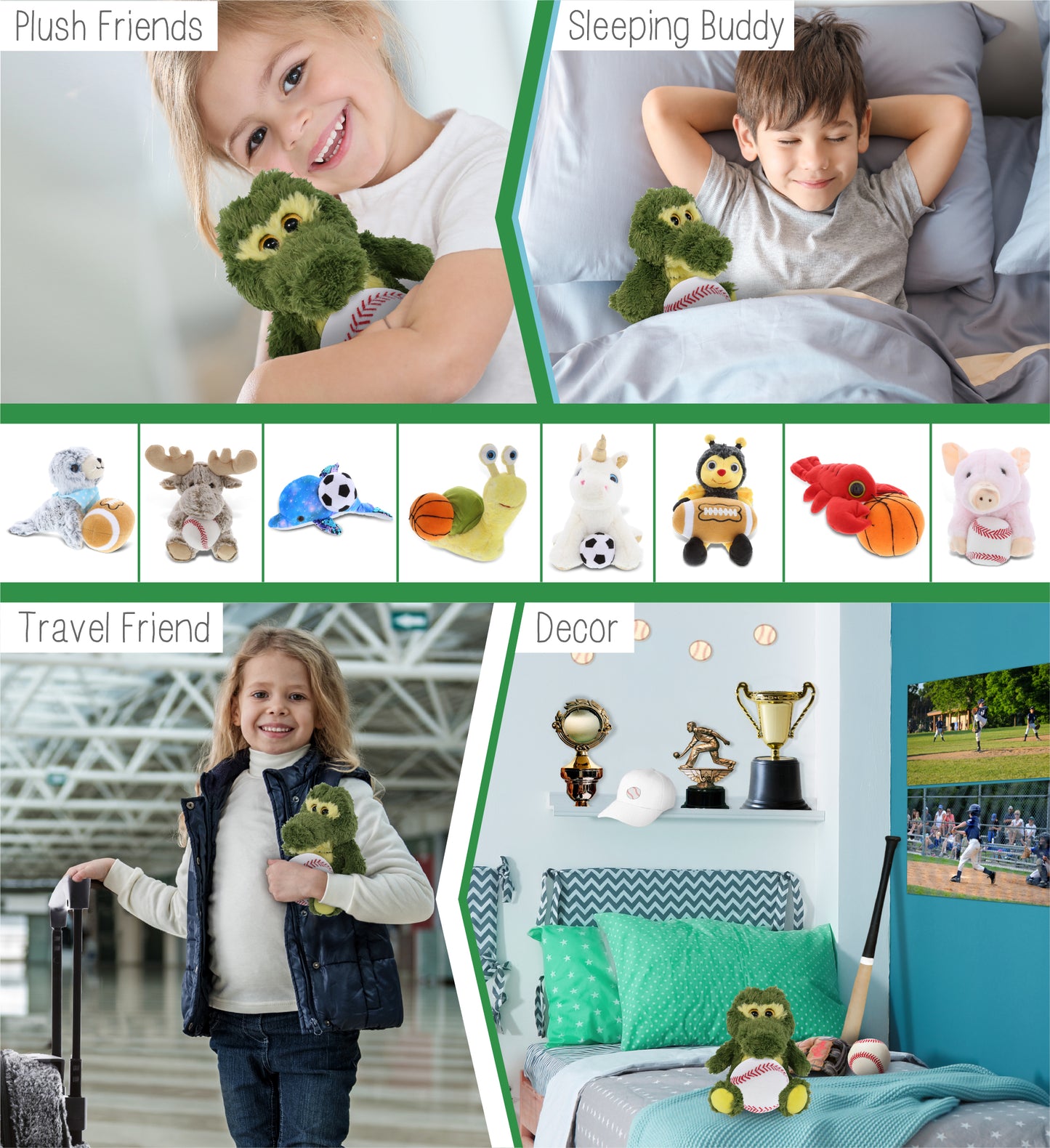 BIG EYE PLUSH - SITTING ALLIGATOR WITH BASEBALL PLUSH