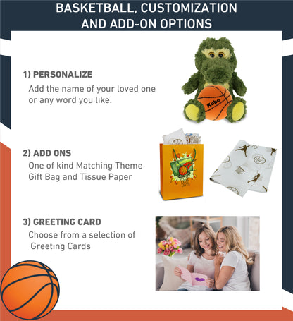 BIG EYE PLUSH - SITTING ALLIGATOR WITH BASKETBALL PLUSH