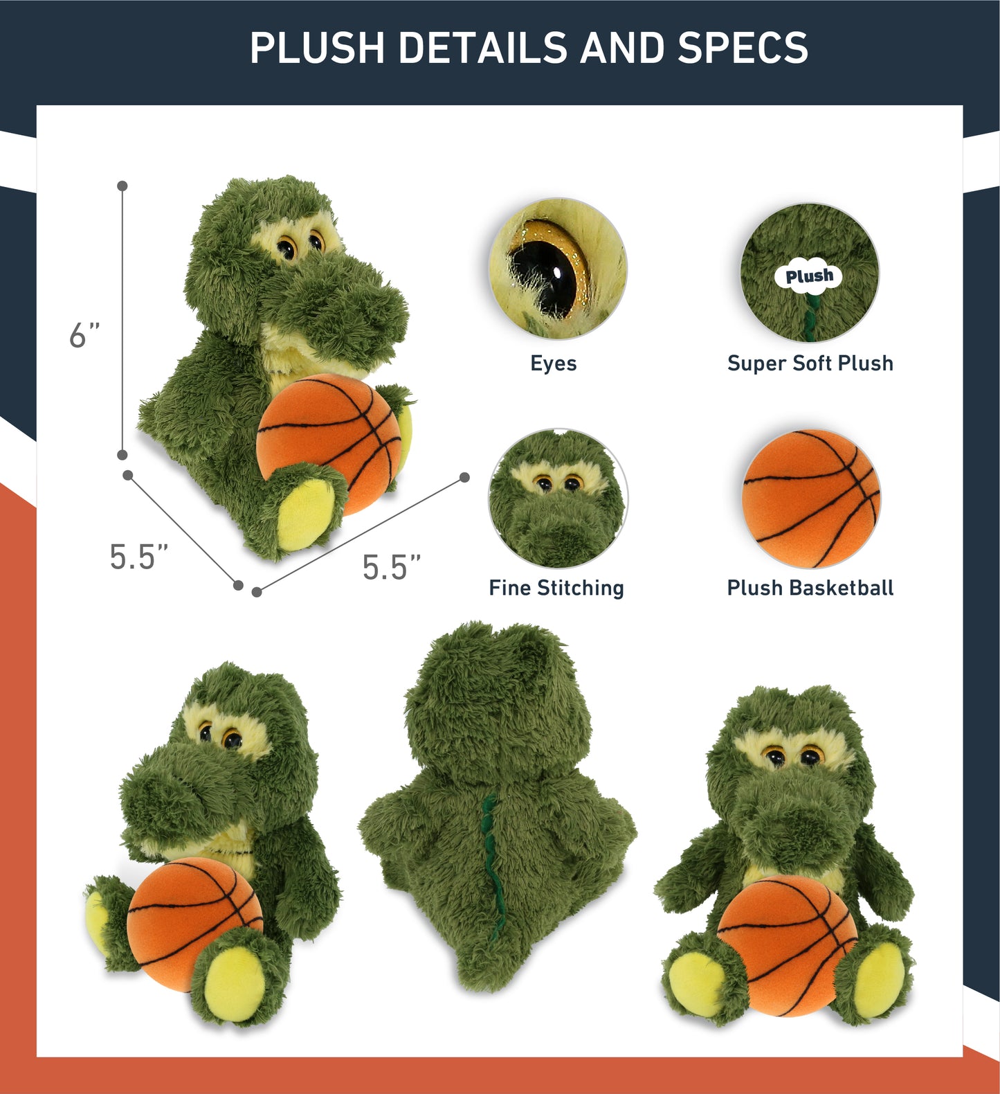 BIG EYE PLUSH - SITTING ALLIGATOR WITH BASKETBALL PLUSH
