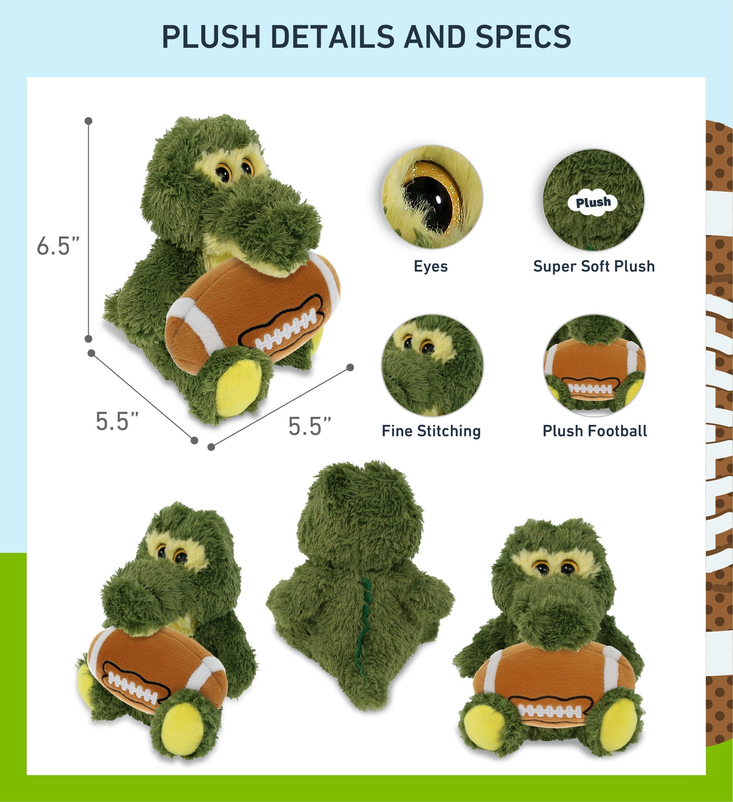 BIG EYE PLUSH - SITTING ALLIGATOR WITH FOOTBALL PLUSH