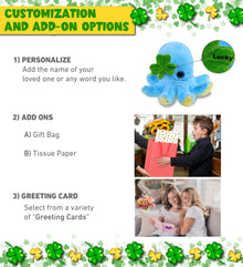 DolliBu Blue Octopus Stuffed Animal with Green Plush Shamrock - 8.5 Inches