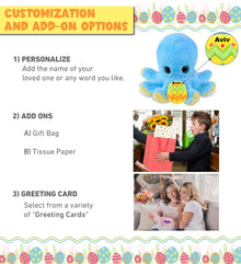 DolliBu Cute Big Eye Blue Octopus with Yellow Easter Egg Plush - 8.5  Inches