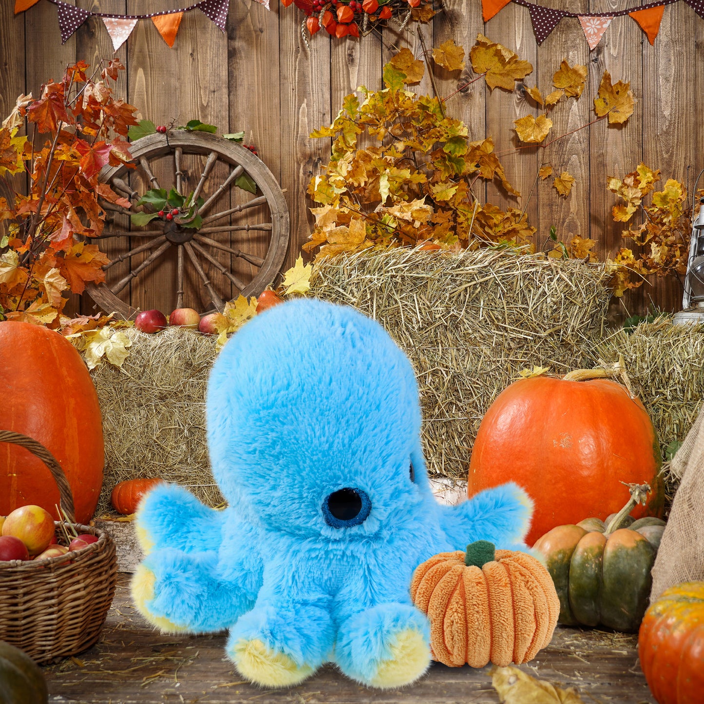 BIG EYE PLUSH - BLUE OCTOPUS WITH PUMPKIN PLUSH