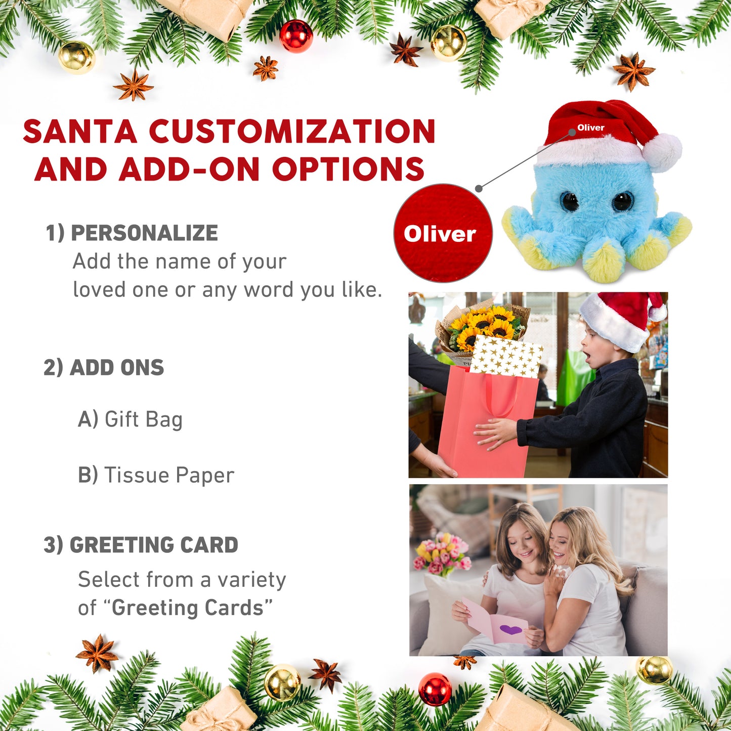 BIG EYE PLUSH - BLUE OCTOPUS WITH SANTA DRESS UP