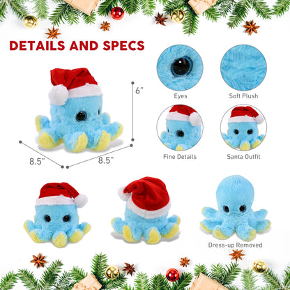 BIG EYE PLUSH - BLUE OCTOPUS WITH SANTA DRESS UP