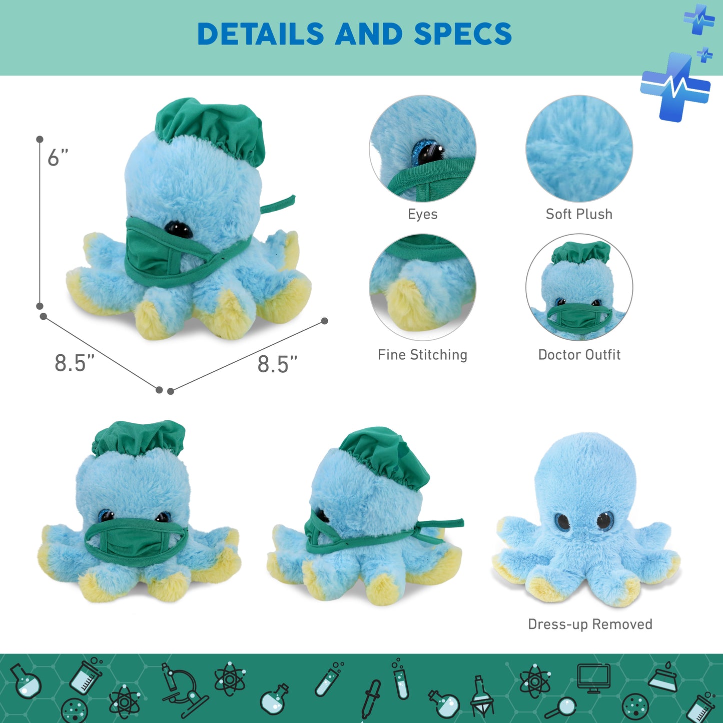BIG EYE PLUSH - BLUE OCTOPUS WITH DOCTOR DRESS UP