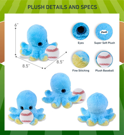 BIG EYE PLUSH - BLUE OCTOPUS WITH BASEBALL PLUSH