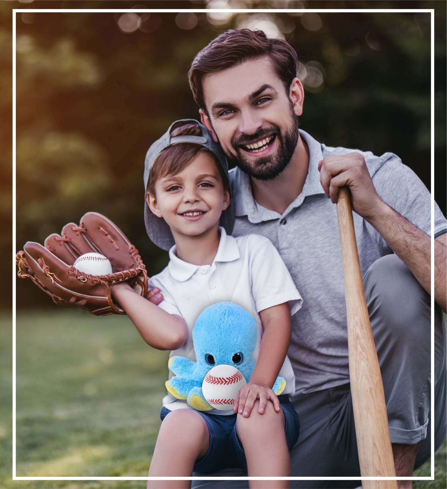 BIG EYE PLUSH - BLUE OCTOPUS WITH BASEBALL PLUSH