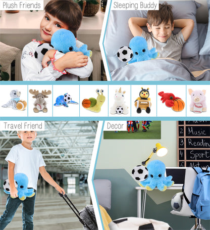 BIG EYE PLUSH - BLUE OCTOPUS WITH SOCCER PLUSH