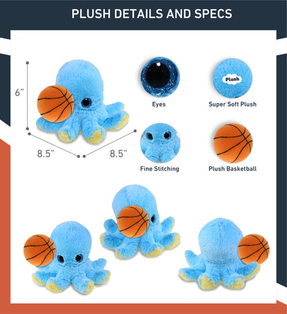 BIG EYE PLUSH - BLUE OCTOPUS WITH BASKETBALL PLUSH