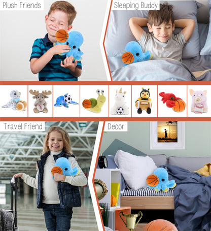 BIG EYE PLUSH - BLUE OCTOPUS WITH BASKETBALL PLUSH