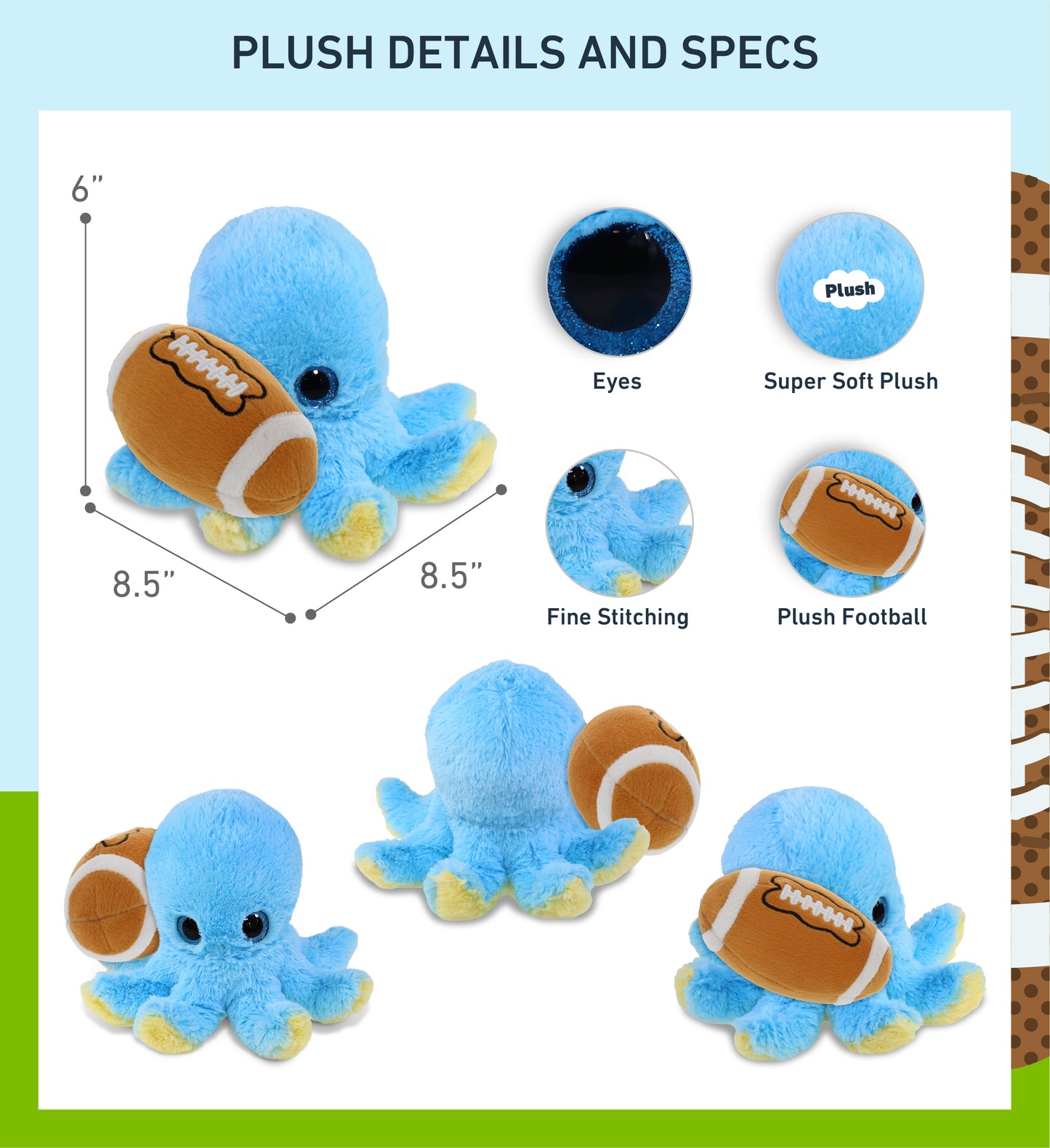 BIG EYE PLUSH - BLUE OCTOPUS WITH FOOTBALL PLUSH