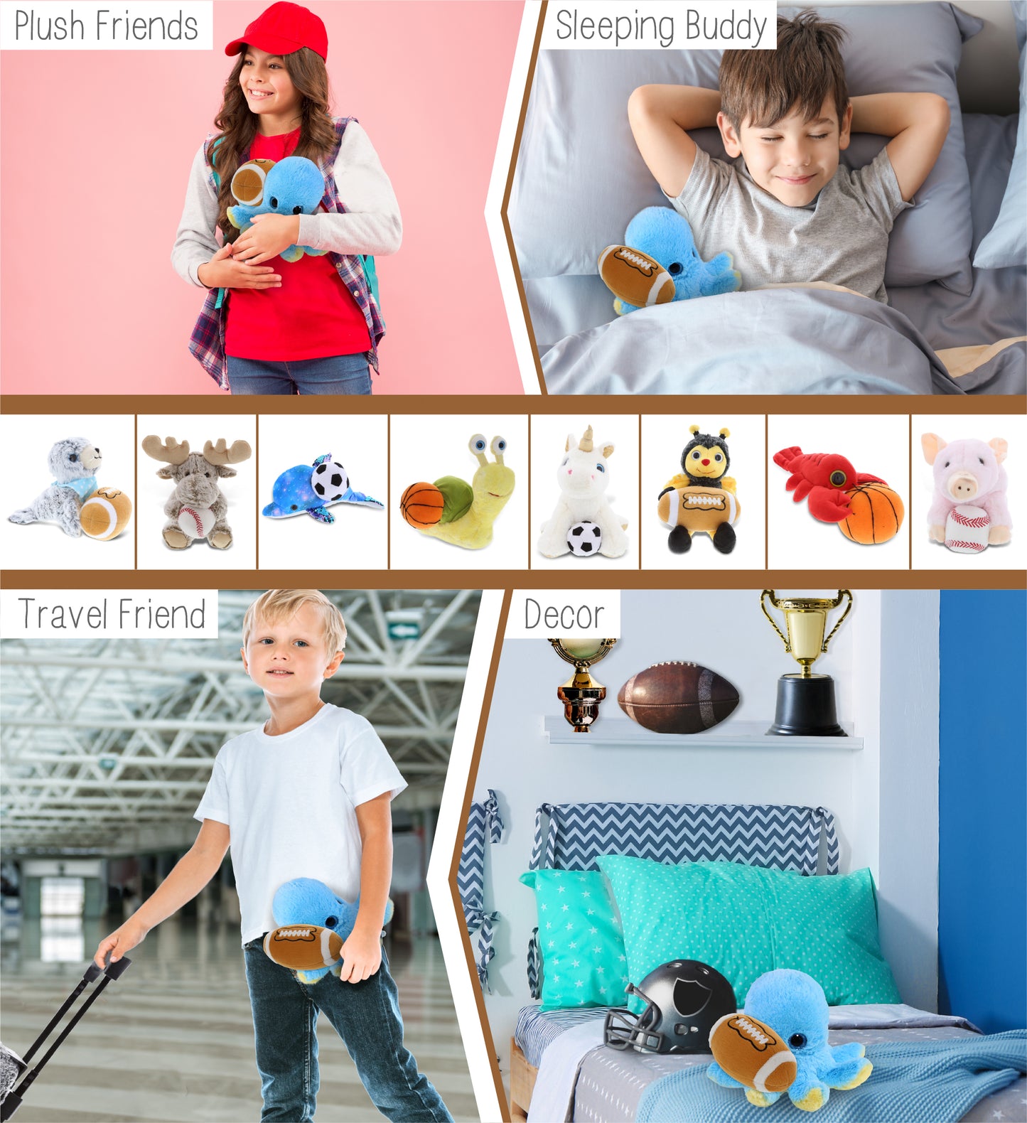 BIG EYE PLUSH - BLUE OCTOPUS WITH FOOTBALL PLUSH