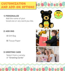 DolliBu Cute Big Eye Black Bear with Yellow Easter Egg Plush Toy - 6.5 Inches