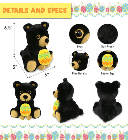 DolliBu Cute Big Eye Black Bear with Yellow Easter Egg Plush Toy - 6.5 Inches