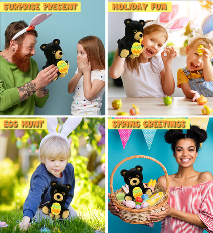 DolliBu Cute Big Eye Black Bear with Yellow Easter Egg Plush Toy - 6.5 Inches