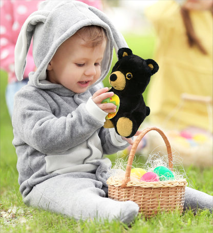 DolliBu Cute Big Eye Black Bear with Yellow Easter Egg Plush Toy - 6.5 Inches