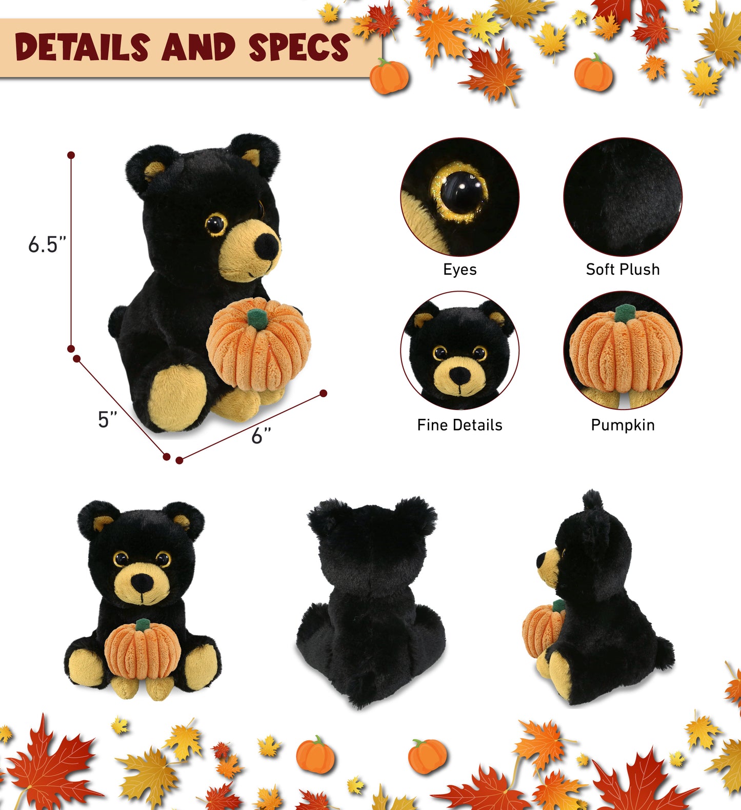 BIG EYE PLUSH - BLACK BEAR WITH PUMPKIN PLUSH