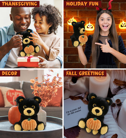 BIG EYE PLUSH - BLACK BEAR WITH PUMPKIN PLUSH