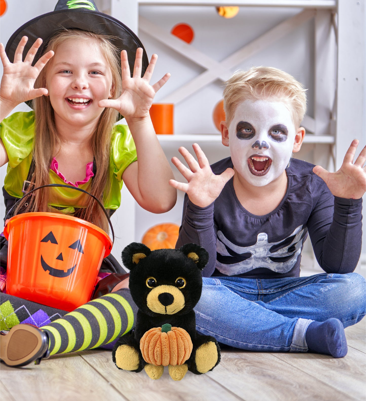 BIG EYE PLUSH - BLACK BEAR WITH PUMPKIN PLUSH