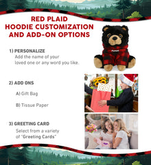 BIG EYE PLUSH - BLACK BEAR WITH RED PLAID HOODIE