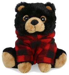 BIG EYE PLUSH - BLACK BEAR WITH RED PLAID HOODIE