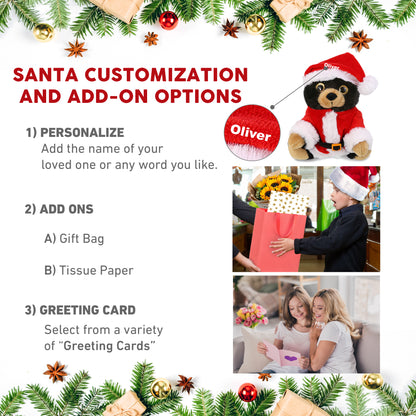 BIG EYE PLUSH - BLACK BEAR WITH SANTA DRESS UP