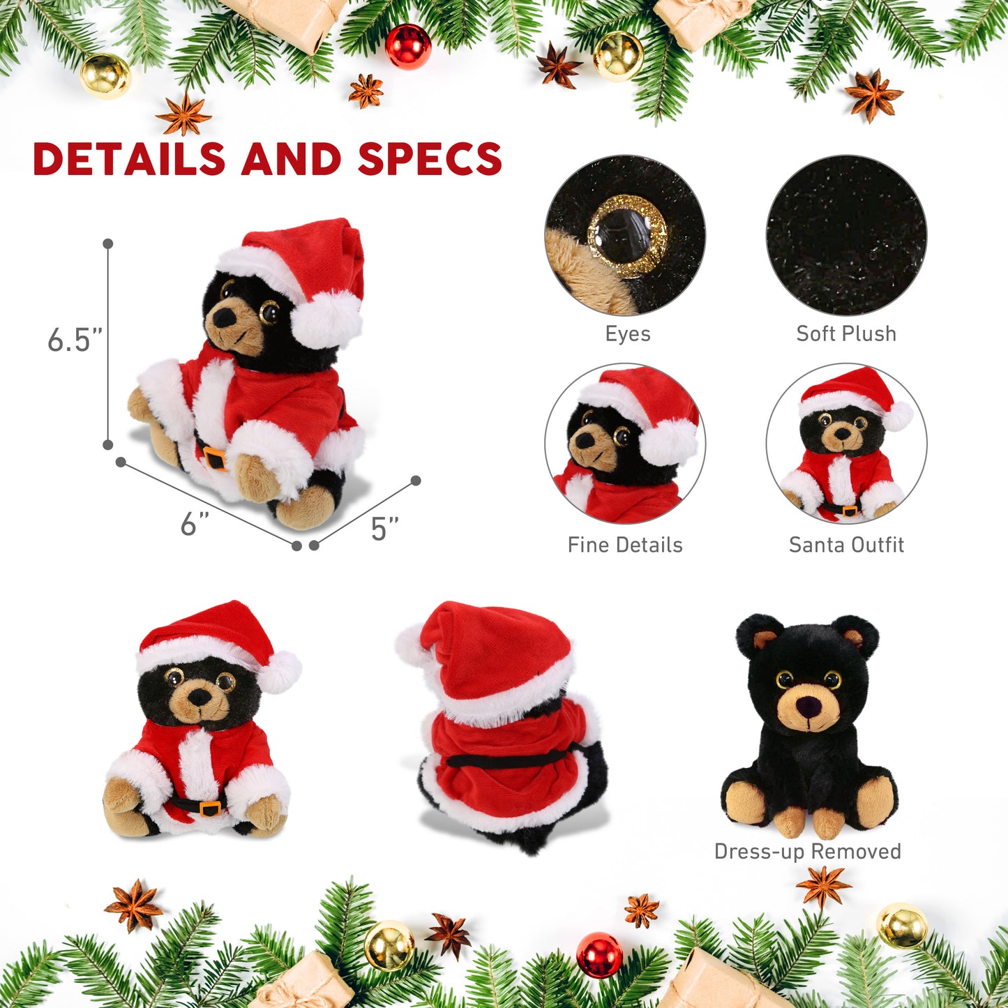 BIG EYE PLUSH - BLACK BEAR WITH SANTA DRESS UP